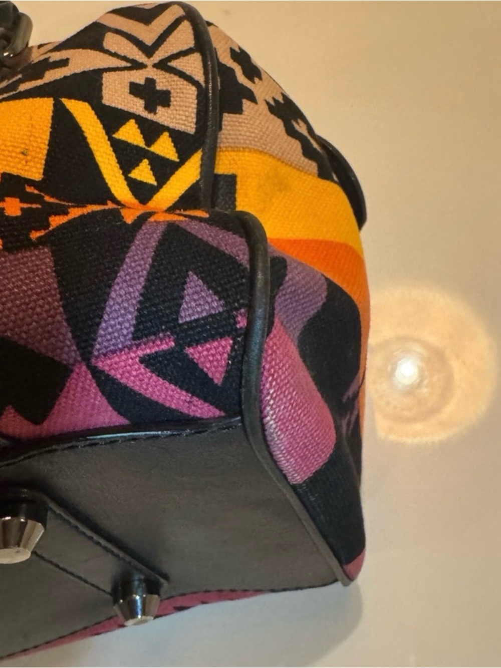 L.A.M.B. Multicolor Aztec Print Canvas & Leather Satchel w gunmetal hardware! - Picture 11 of 11